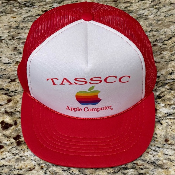 Vintage 80’s Rainbow Apple Computer TASSCC Rope Trucker Hat SnapBack EUC - Picture 4 of 12
